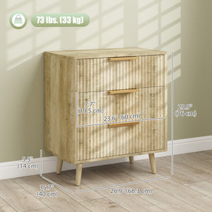Fluted 3-drawer chest with pine legs