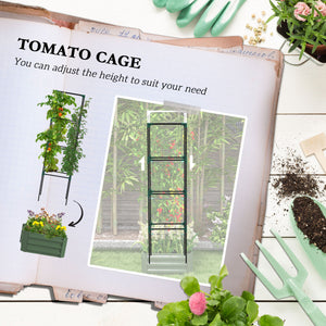Raised galvanized planter with 4-tier trellis, green