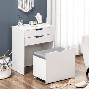 Ensemble coiffeuse avec miroir rabattable, tabouret et 7 compartiments, blanc