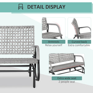 Banc de jardin 2 places en osier avec assise extra large et dossier incurvé, gris mélangé