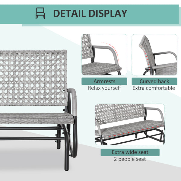 Banc de jardin 2 places en osier avec assise extra large et dossier incurvé, gris mélangé
