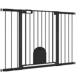 Barrière extra large pour animaux de 76 à 132 cm avec petite porte, fixation par pression pour escalier, noire