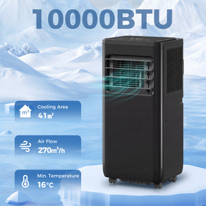 4-in-1 10,000 BTU Portable Air Conditioner with Cooling, Dehumidification, Fan, Sleep Mode, Wi-Fi Voice Remote Control, Black