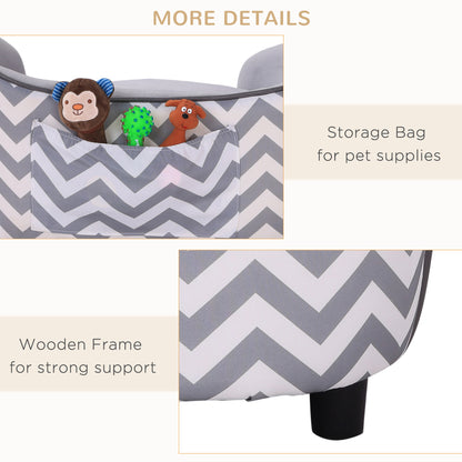 Canapé surélevé pour chien avec rangement, housse de coussin amovible, gris