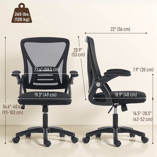 Chaise de bureau en filet à accoudoirs relevables, noire