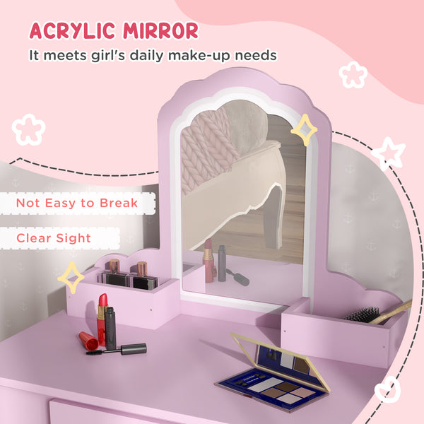 Coiffeuse avec miroir et tabouret, tiroir et rangements -  rose
