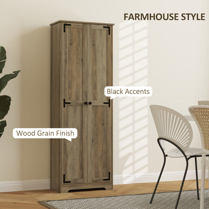 Armoire de rangement de style campagnard, 67 po, avec 2 portes et étagères réglables, gris vieilli