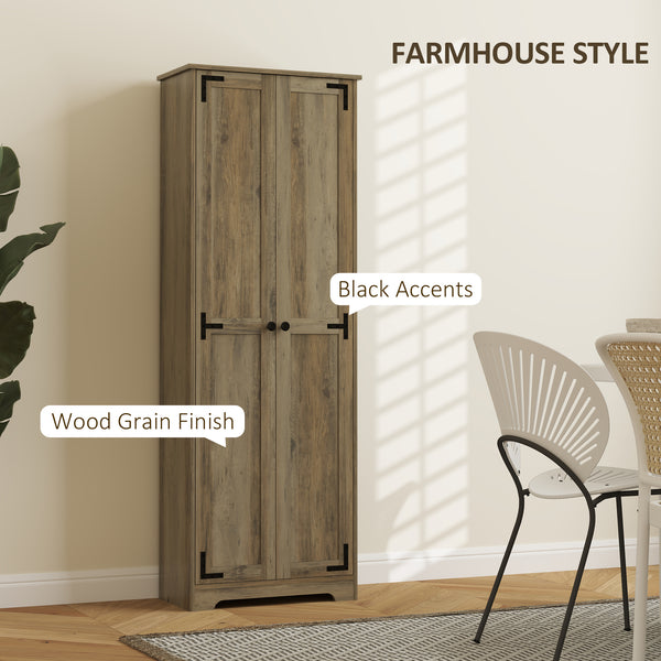 Armoire de rangement de style campagnard, 67 po, avec 2 portes et étagères réglables, gris vieilli