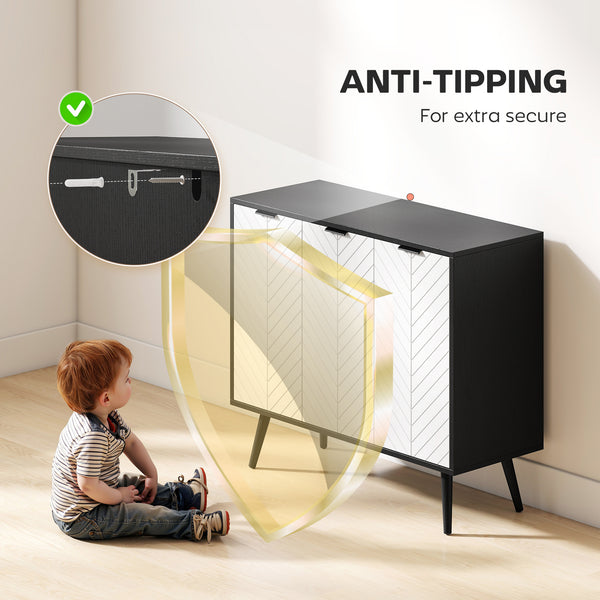 Buffet moderne avec étagères réglables et 3 portes, noir