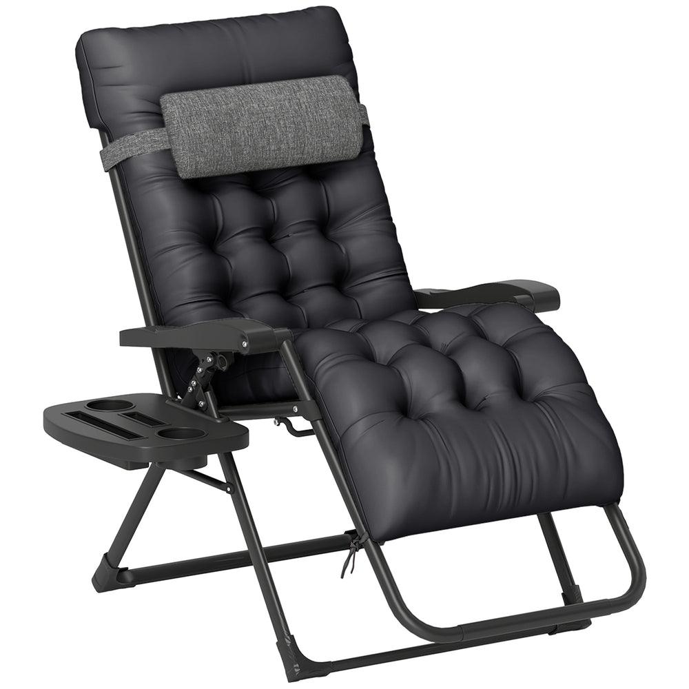 Fauteuil inclinable pliant rembourré avec porte-gobelet, dossier réglable, coussin amovible, noir