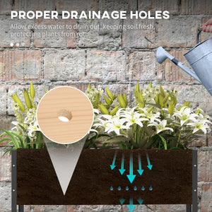 Jardinière surélevée en bois avec roulettes, pieds en métal, trous de drainage et doublure de bac