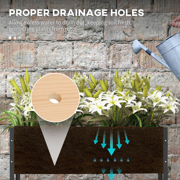 Jardinière surélevée en bois avec roulettes, pieds en métal, trous de drainage et doublure de bac