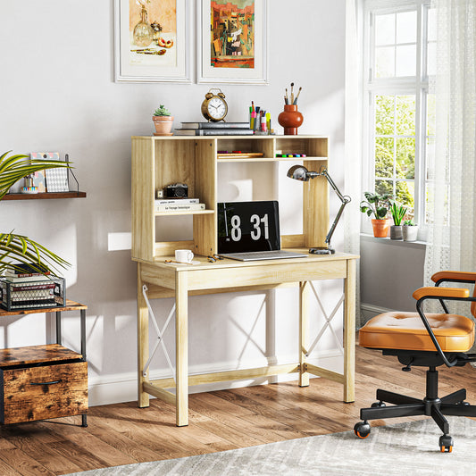Bureau d'ordinateur avec avec rangement pour écrire, travailler, poste de travail, chêne