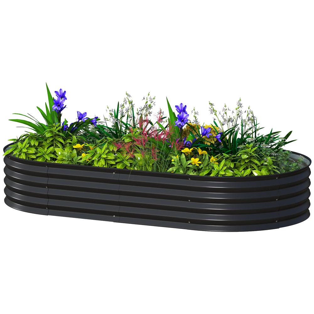Galvanized raised outdoor planter with metal support, black