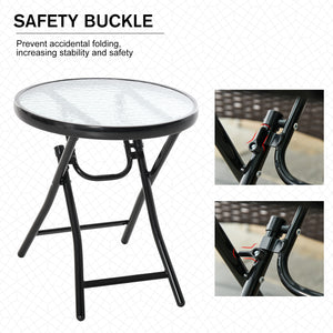 Table de patio ronde pliante avec plateau en verre trempé