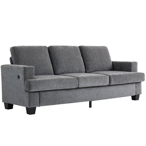 Canapé 3 places avec ports USB et porte-gobelets, gris
