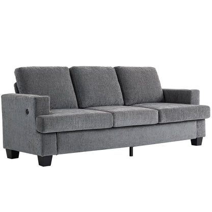 Canapé 3 places avec ports USB et porte-gobelets, gris