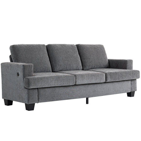 Canapé 3 places avec ports USB et porte-gobelets, gris