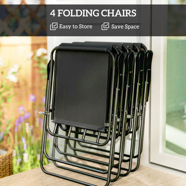 6-Piece Patio Dining Set with Umbrella, Folding Chairs, and Glass Table, Black.