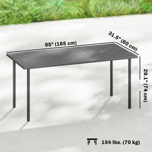 Table de salle à manger d'extérieur pour 6 personnes en métal avec plateau à lattes.