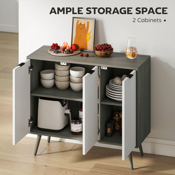 Buffet moderne avec étagères réglables et 3 portes, gris