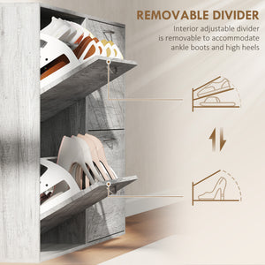 Meuble à chaussures avec 4 tiroirs rabattables, pouvant contenir 12 paires de chaussures, gris