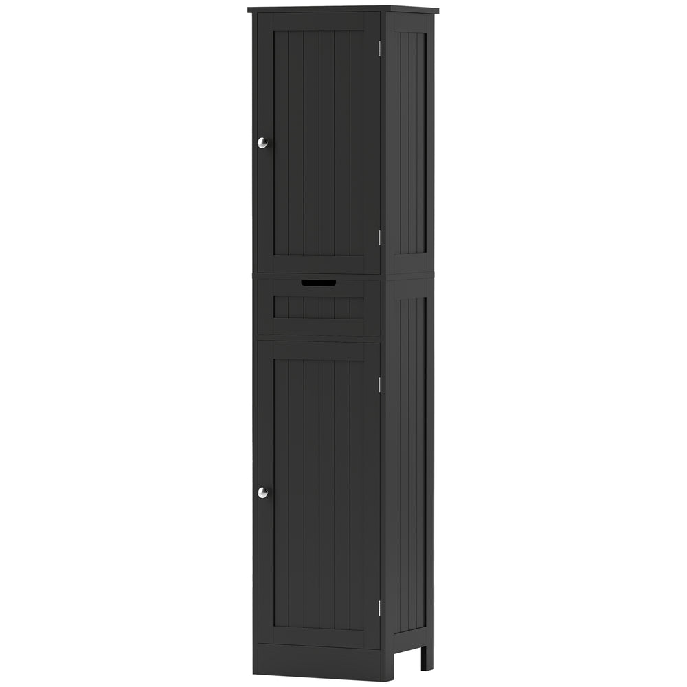 Meuble de salle de bain autoportant avec tiroir et 2 portes, noir