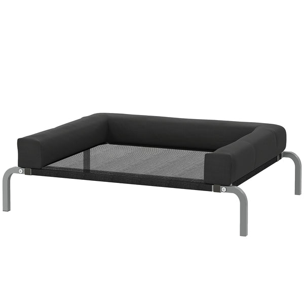 Raised dog bed with breathable mesh, removable and water-resistant cushions, black