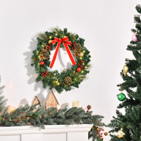 Couronne de Noël de 61 cm pré-éclairée avec 20 LED