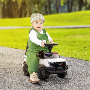 Kids' Sliding Police Car with Hidden Underseat Storage, Megaphone, Removable Backrest, White