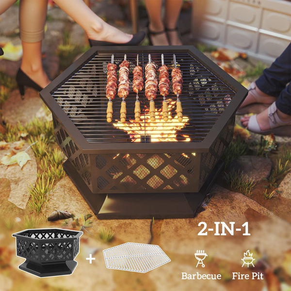 Foyer d'extérieur 28" à bois avec barbecue, pare-étincelles et tisonnier