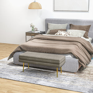 Pouf de rangement en velours avec pieds en acier