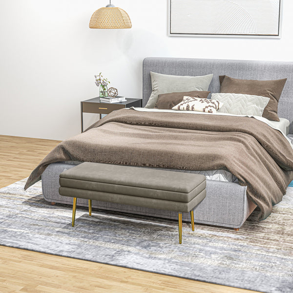 Pouf de rangement en velours avec pieds en acier