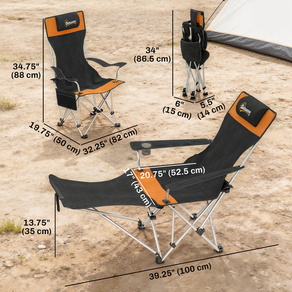 Ensemble de 2 chaises de camping inclinables avec repose-pieds, pliante avec appui-tête, porte-gobelet et sac de rangement, orange