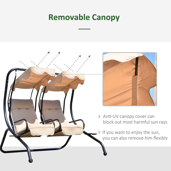 Balançoire de luxe en métal pour extérieur 2 places séparé avec auvent et coussins - Beige