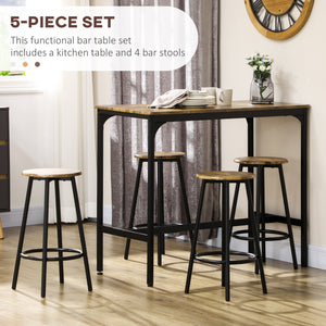 5-piece bar table set for 4 people in industrial style, rustic brown