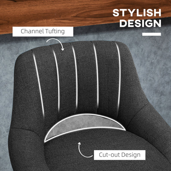 Set of 2 swivel bar stools upholstered in linen, black