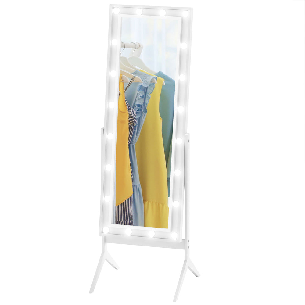 Miroir sur pied avec éclairage et angles réglables, 152 x 45 cm, blanc