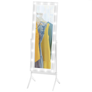 Miroir sur pied avec éclairage et angles réglables, 152 x 45 cm, blanc