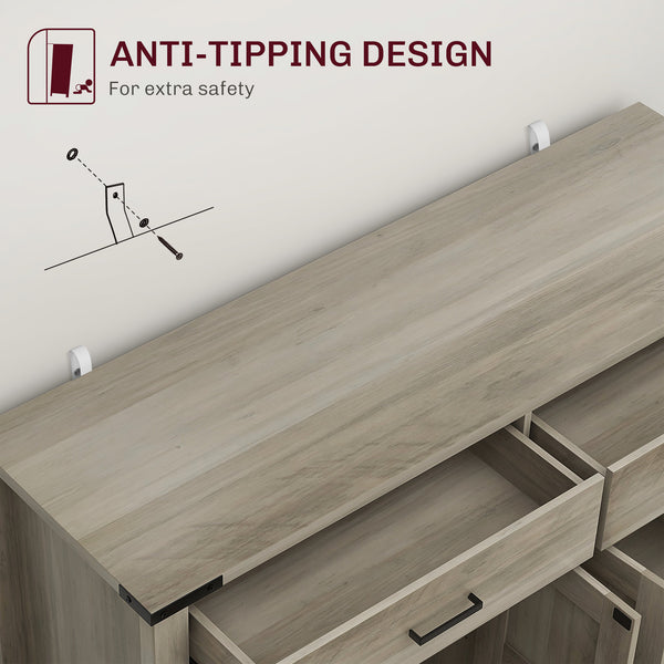 Meuble d'appoint style ferme avec 2 tiroirs et étagères, gris