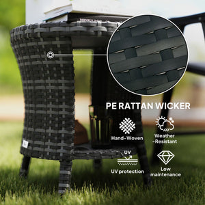 18" Wicker Outdoor Coffee Table, PE Rattan Patio Side Table with 2-Tier Storage, Composite Wood Top, Grey