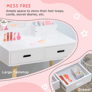 Coiffeuse pour enfants avec miroir et tabouret, blanche