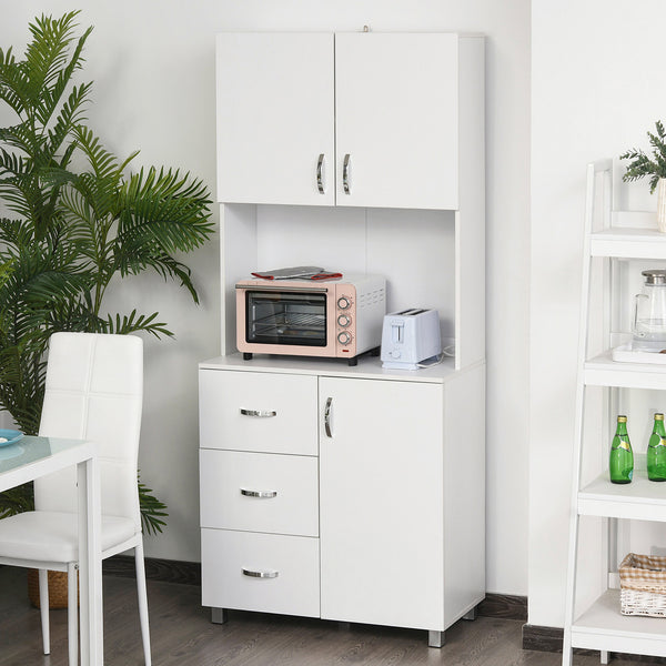 Buffet de cuisine autoportant avec rangement intégré, Blanc