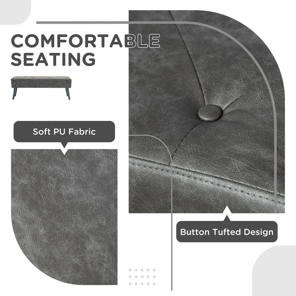 Banc de chambre avec capitonnage à boutons rembourré en similicuir, gris