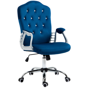 Velvet office chair with swivel casters, blue