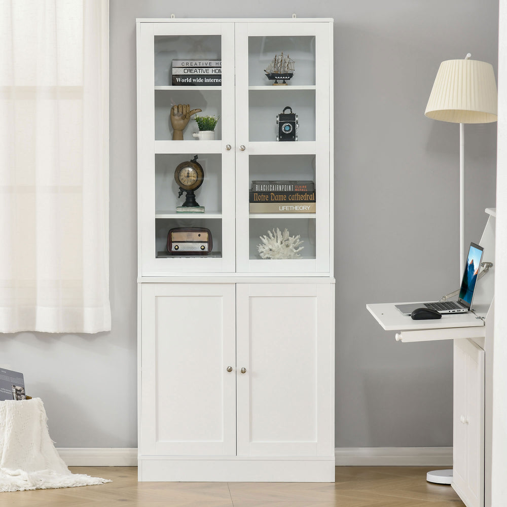 Bibliothèque avec portes, étagère haute avec 2 tablettes réglables, blanc