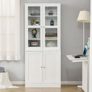 Bibliothèque avec portes, étagère haute avec 2 tablettes réglables, blanc