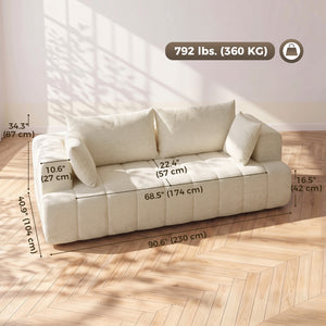 Canapé nuage en chenille sans os avec coussin à ressorts épais, assise large et profonde, larges accoudoirs, beige
