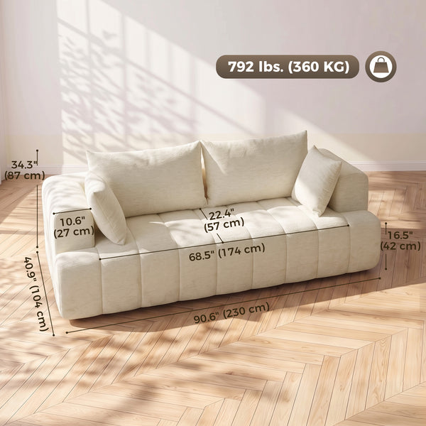 Canapé nuage en chenille sans os avec coussin à ressorts épais, assise large et profonde, larges accoudoirs, beige