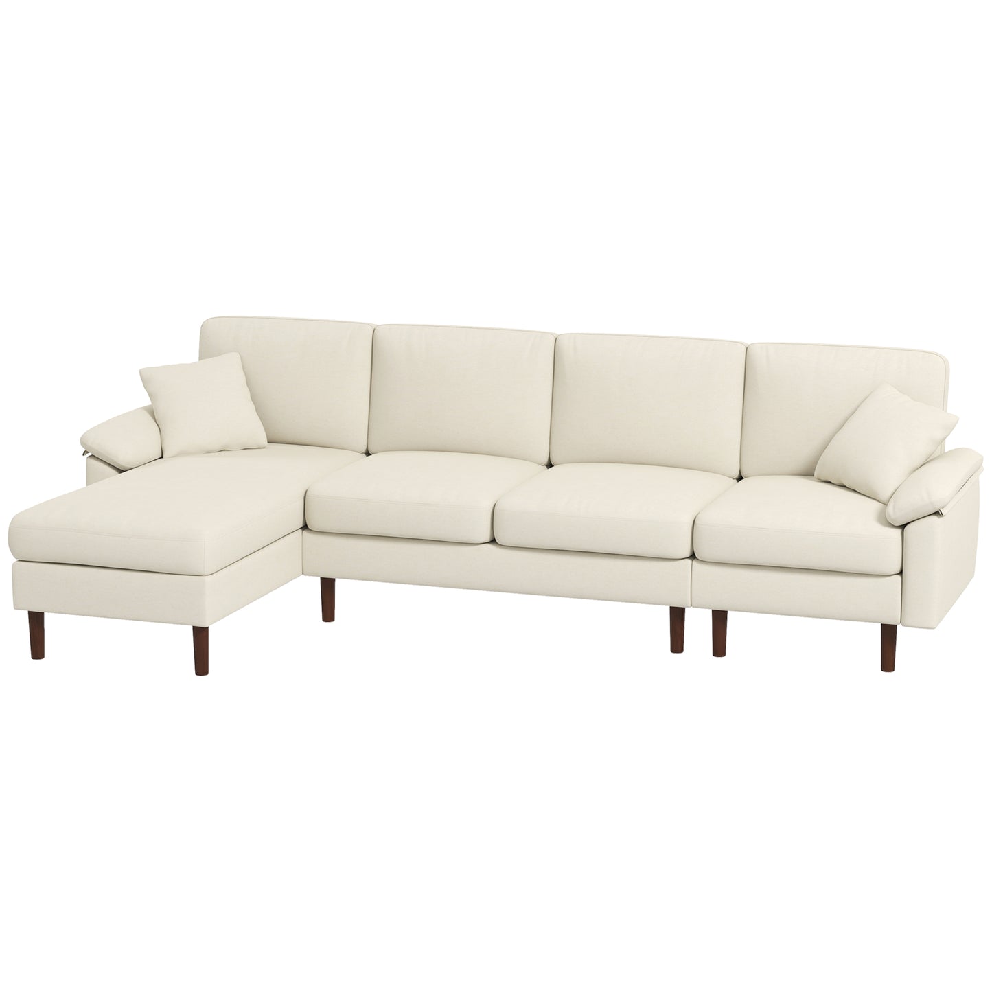 HOMCOM Modern L-Shaped Sectional Sofa with Removable Chaise, Cushions and Wooden Legs for Living Room, Cream White